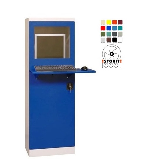 Computer cabinet Storit SmK 2 with fan, RAL7035/5010, for up to 23″ screen - Storit