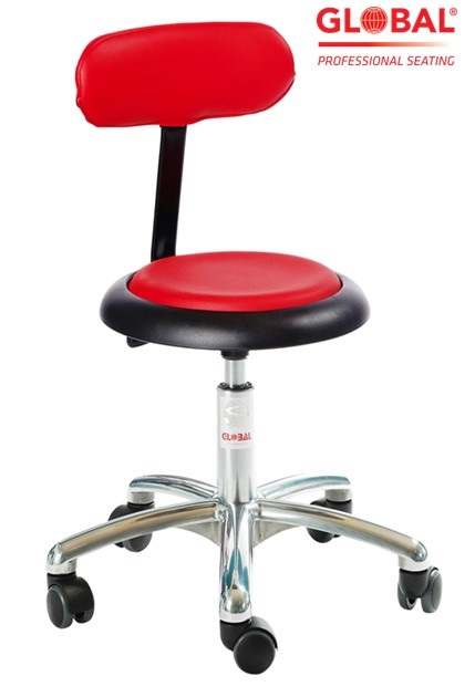 Micro-Alu50 stool 370-500mm with castors, red, with back rest - Storit
