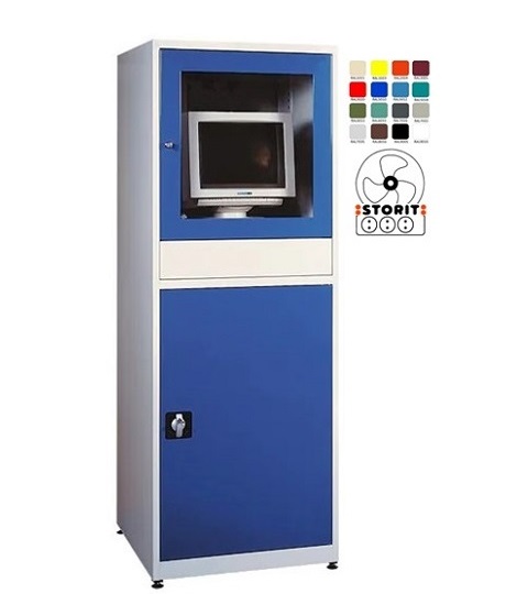 Computer cabinet Storit SmKa with fan, RAL7035/5010, for up to 23″ screen - Storit