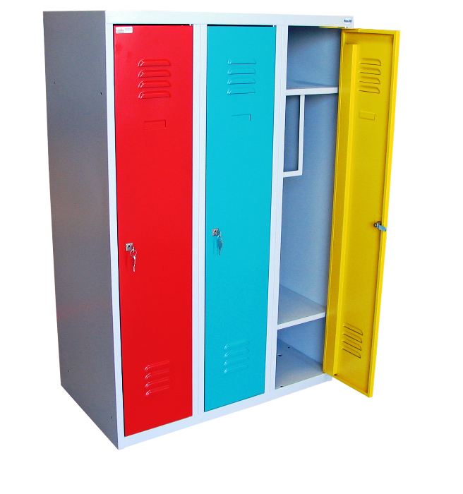 Шкаф для одежды 3x300xH1350 мм, RAL7035/3020,5018,1023 - Storit