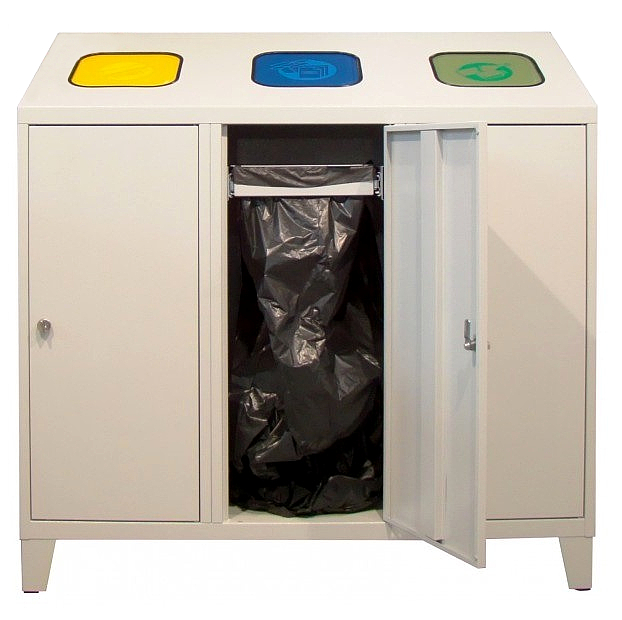 Waste bin cabinet, 1 waste bin and 2 waste bag frames, RAL7035/7035 - Storit