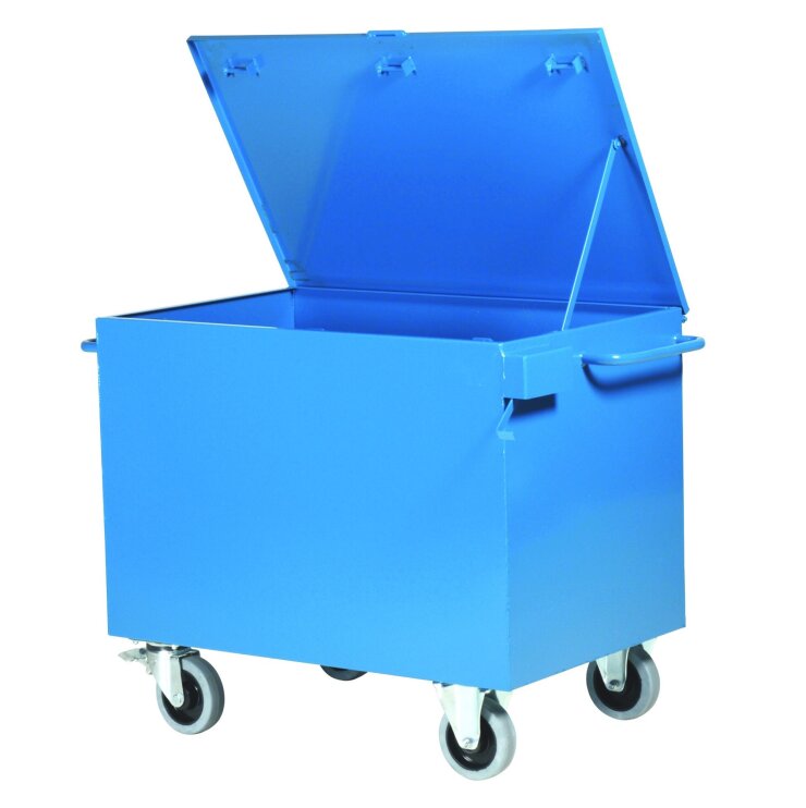With wheels, metal, lockable container, 400 L, blue - Storit