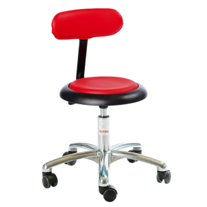 Micro-Alu50 stool 370-500mm with castors, red, with back rest - Storit