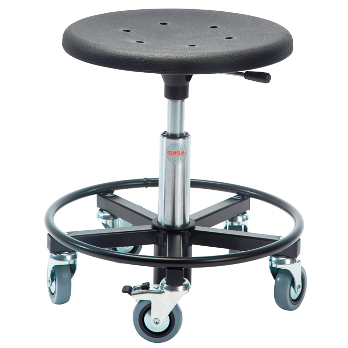 Sigma 400RS stool, 370-500mm with castors, with a foot rest ring, PU foam - Storit