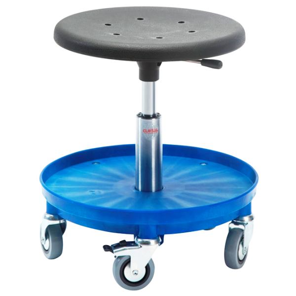 Sigma 400P stool with castors, 310-380mm, BLUE tool tray - Storit