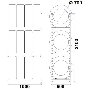 Metro modular tyre rack 600x1000xH2100mm, extension - Storit