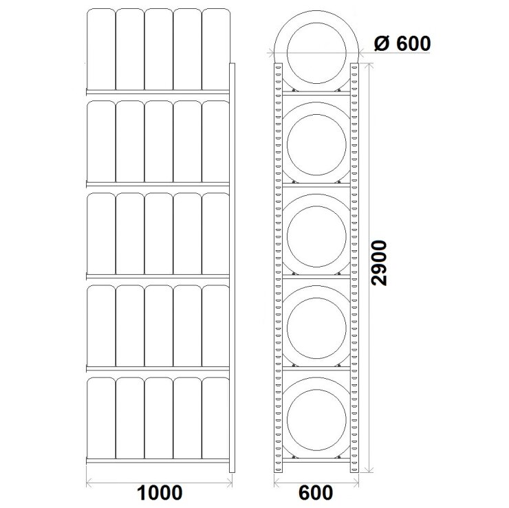 Metro modular tyre rack 600x1000xH3000mm, extension - Storit