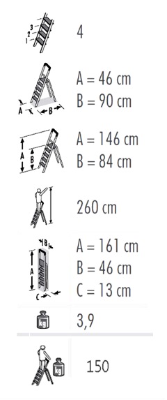 Stepladder PROF, 4 steps, working height 2,60 m - Storit