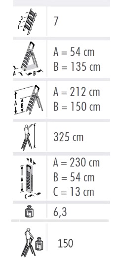 Stepladder PROF, 7 steps, working height 3,25 m - Storit