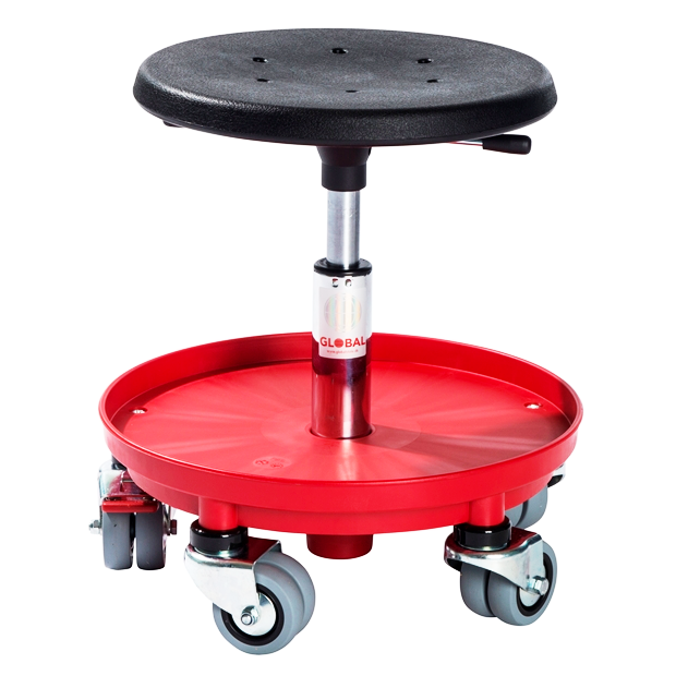 Sigma 400P stool, 370-500mm, red tool tray, plastic seat - Storit