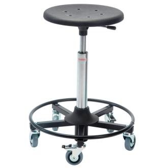 Sigma 480RS stool with castors, with a foot rest ring - Storit