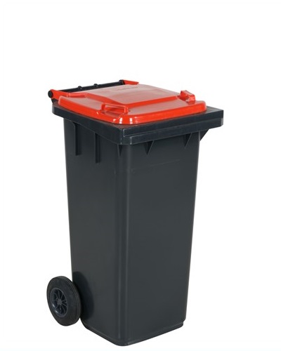 Waste container with wheels 120 L, red lid - Storit