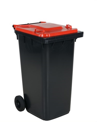 Waste container with wheels 240 L, red lid - Storit
