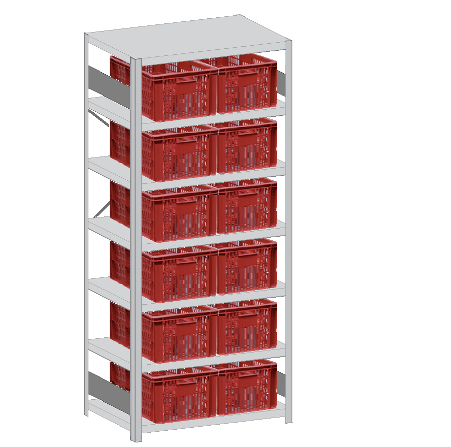 Garage shelf METRO 600x1000xH2100 main part of 12 storage boxes - Storit