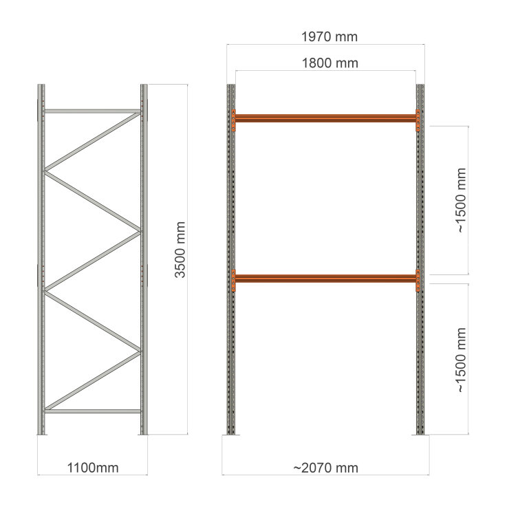 Storit Premium pallet rack 3500x1800x1100mm, main part (2x1000kg) - Storit
