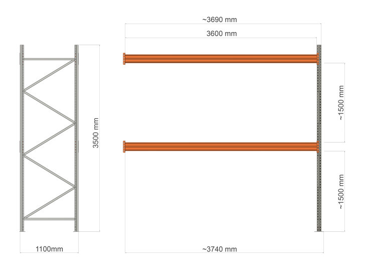 Складской стеллаж Premium 3500x3600x1100мм, приставная секция (4x700kg/3×930кг) - Storit