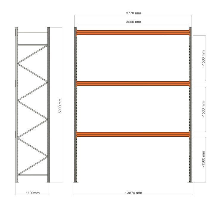 Storit Premium pallet rack 5000x3600x1100mm, main part (4x700kg/3x930kg) - Storit