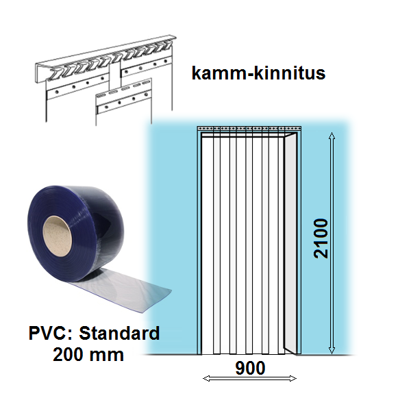 PVC curtain 900×2100 mm, hook-type fastening - Storit
