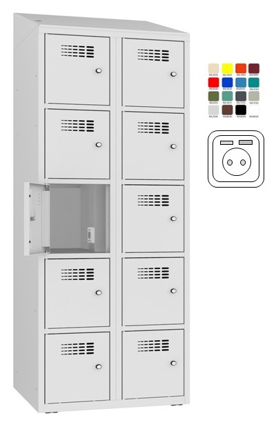 Lokerokaappi Storit 2x400mm x5, 220V+USB, RAL7035/7035 - Storit