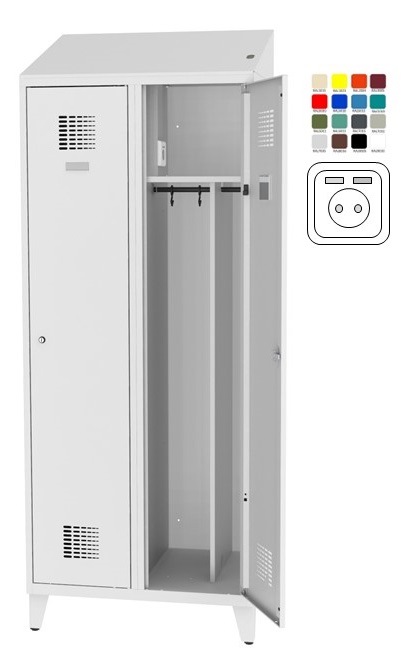 Wardrobe locker Storit 2×400 mm with low foot frame, 220V+USB, RAL7035/7035 - Storit