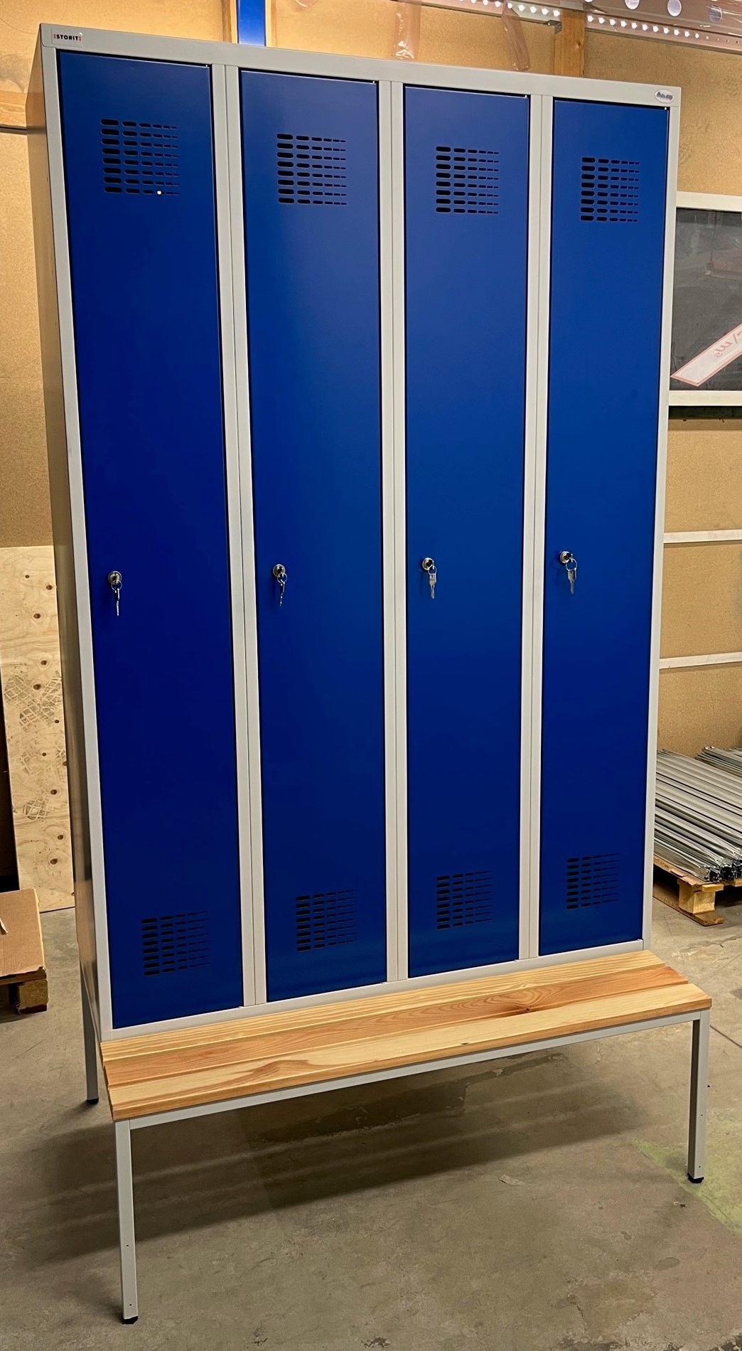 Pukukaappi Storit 2×300 mm jalustapenkillä, RAL7035/5010 - Storit