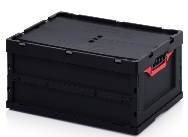 Foldable transport box 400x300x270 mm with lid, black ESD - Storit