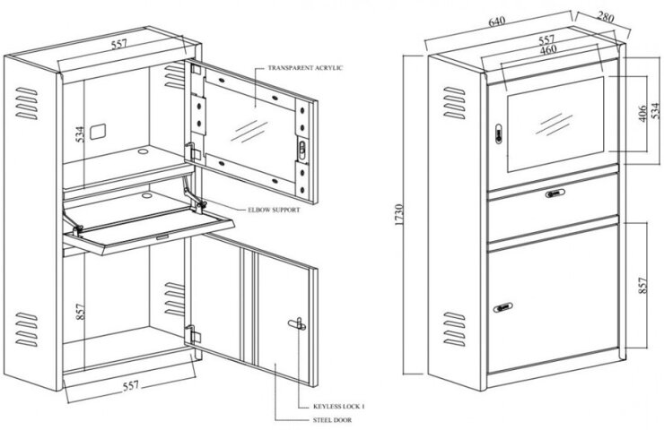 Computer cabinet 1730x640x280 mm, for 21″ screen - Storit